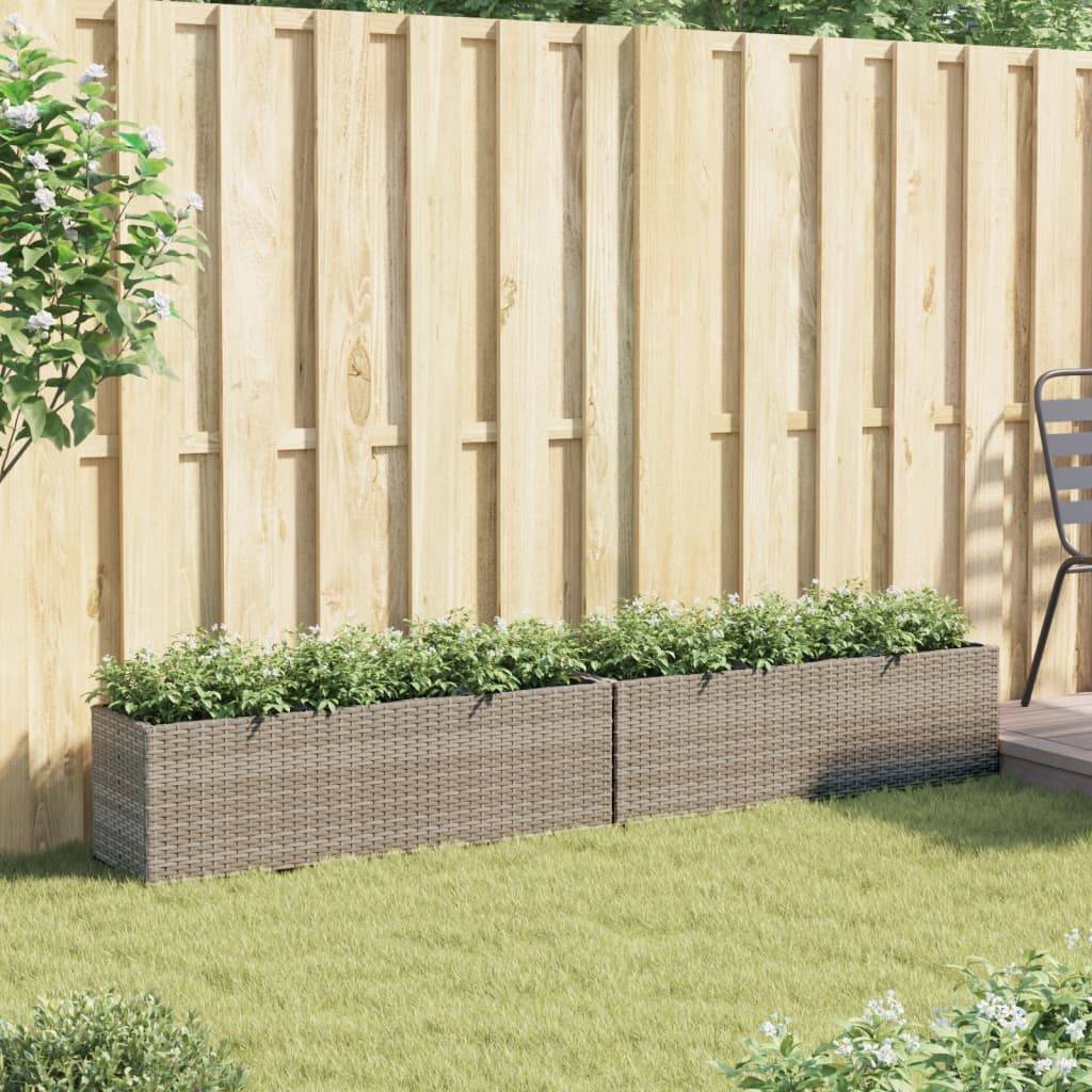 2 pcs Jardinière | Pot de fleurs | Cache-pot | Bac à fleurss avec 3 pots gris 105x30x32 cm résine tressée - Image 3