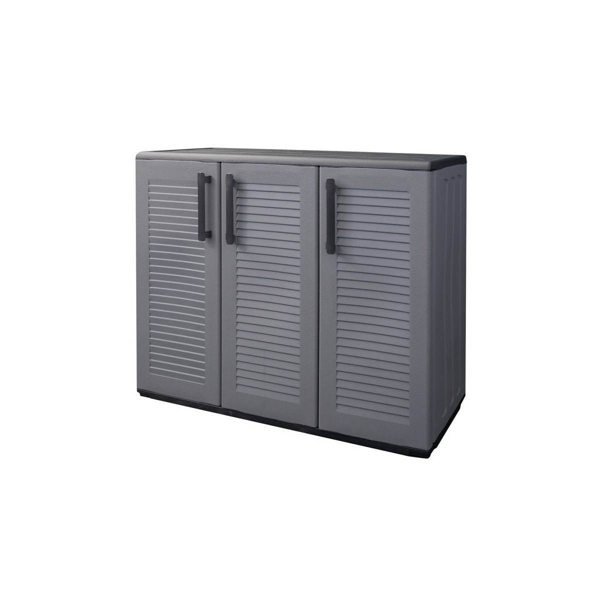 Armoire de Rangement Garage Atelier - Armoire basse 3 portes et 1 étagère Réglable Polypropylène 102x37h84 cm Charge 20 kg - Image 1