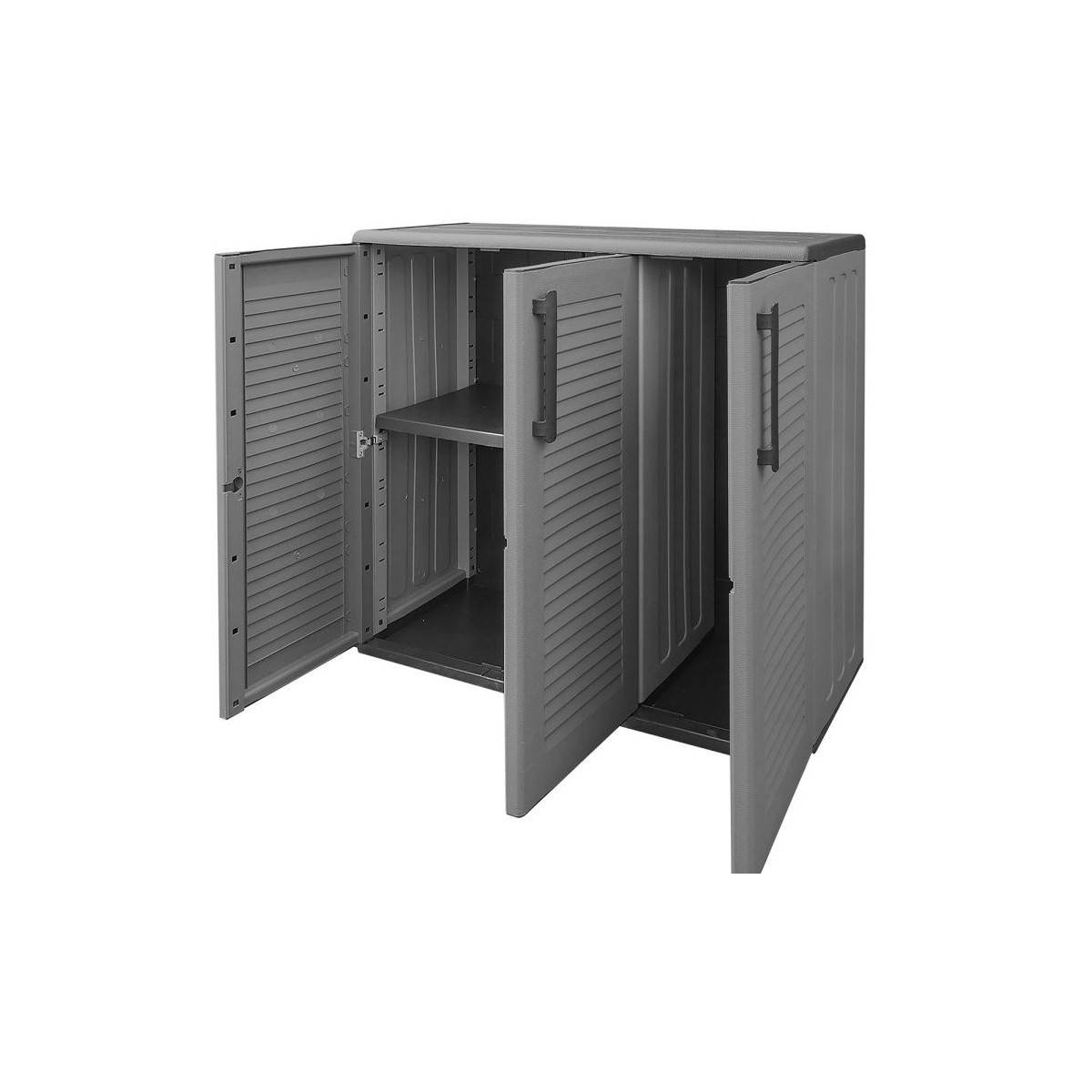 Armoire de Rangement Garage Atelier - Armoire basse 3 portes et 1 étagère Réglable Polypropylène 102x37h84 cm Charge 20 kg - Image 3