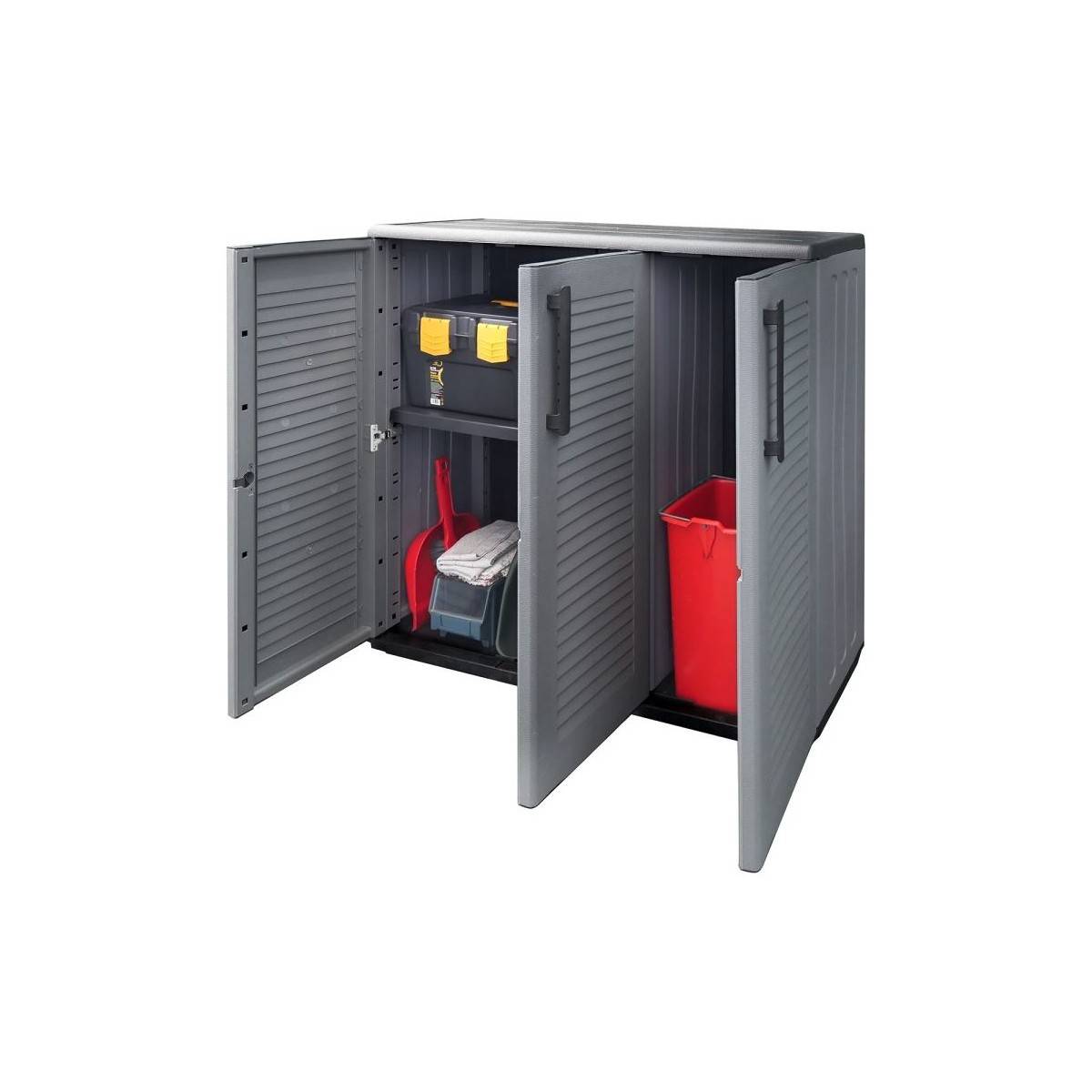 Armoire de Rangement Garage Atelier - Armoire basse 3 portes et 1 étagère Réglable Polypropylène 102x37h84 cm Charge 20 kg - Image 4