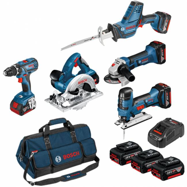 Bosch - Pack 5 machines GSR-GST-GWS-GKS-GSA 18V + 3 batteries 4Ah + Sac BOSCH - 0615990L59