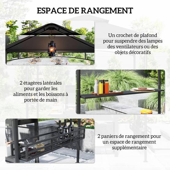 Outsunny - Tonnelle de barbecue et réception jardin 240x150x257 cm avec crochet plafond, étagères et paniers rangement structure métal galvanisé gris - Outsunny - Image 7