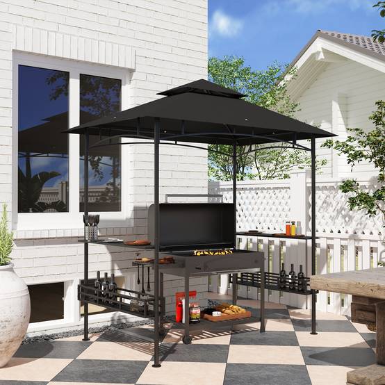 Outsunny - Tonnelle de barbecue et réception jardin 240x150x257 cm avec crochet plafond, étagères et paniers rangement structure métal galvanisé gris - Outsunny - Image 4
