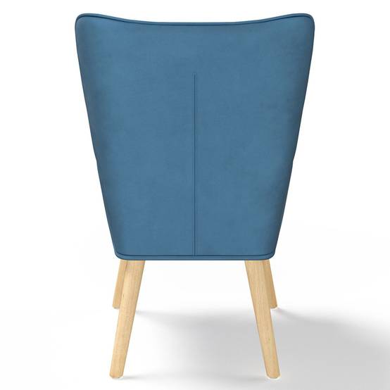 Fauteuil scandinave IVAR avec repose pieds en tissu patchwork et velours bleu - Image 4