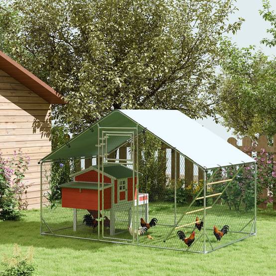 Poulailler de 6 m² pour 6 à 8 poules, avec toit étanche, mangeoire et perchoir, 3 x 2 x 1,9 m, argent - Image 3
