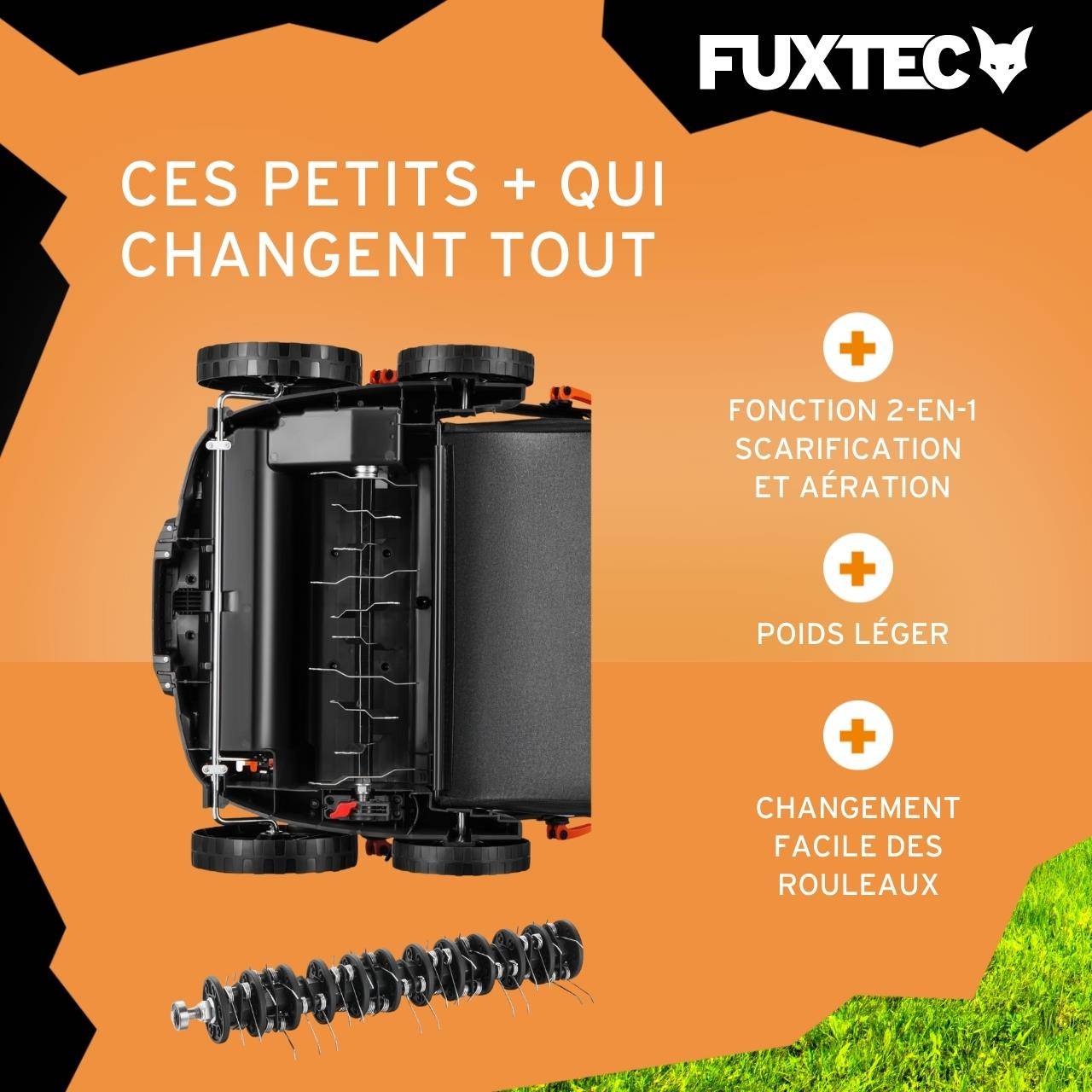 FUXTEC - Scarificateur Électrique Fx-ev360 Fuxtec, 1500 W, Largeur 36 Cm, 5 Niveaux De Profondeur, Bac 45 L, Aérateur De Gazon - Image 4