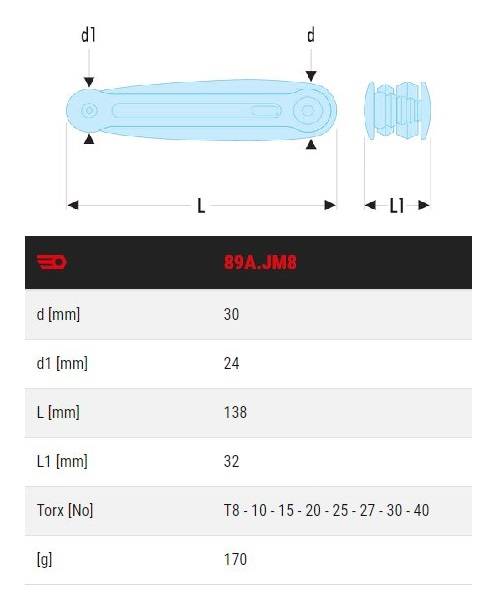 Jeu de 8 clés mâles Torx® sur monture - FACOM - 89A.JM8 - Image 2