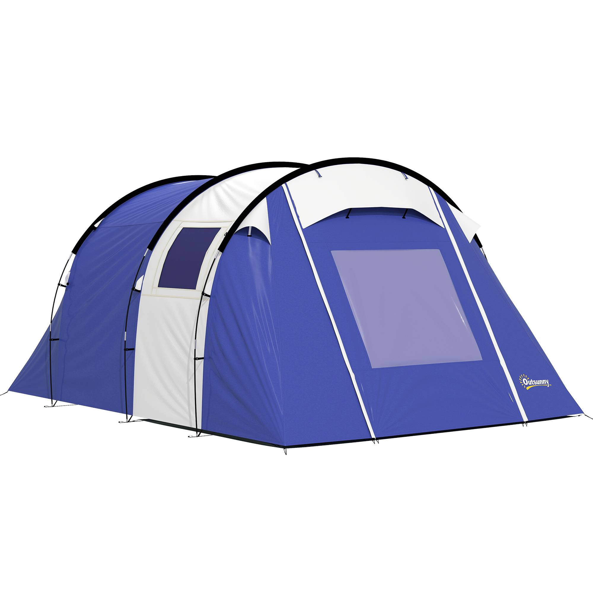 Tente camping 4 personnes avec 2 chambres, imperméable 3000 mm, tapis de sol et sac 420x300x200 cm bleu foncé - Image 2