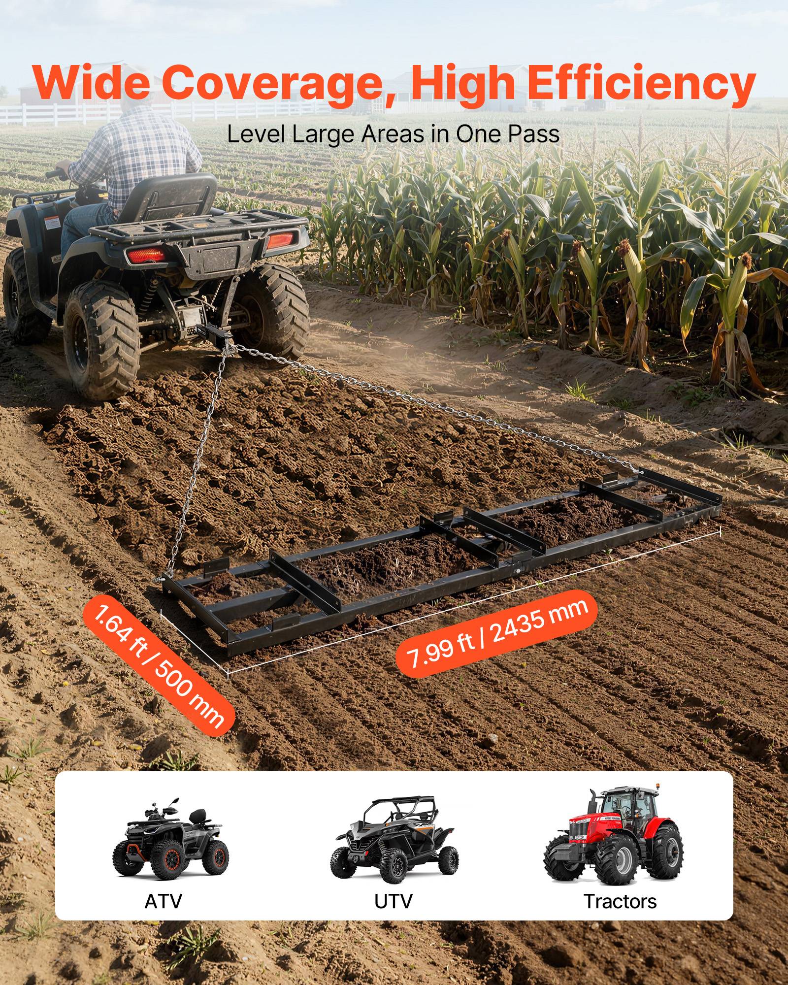 Vevor - VEVOR Herse Traînée Râteau Nivellement Chaine 243,5x50 cm pour Tracteur VTT UTV - Image 4