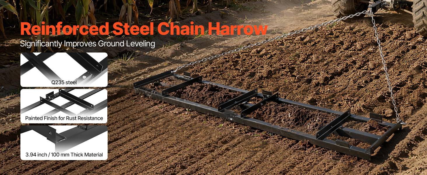 Vevor - VEVOR Herse Traînée Râteau Nivellement Chaine 243,5x50 cm pour Tracteur VTT UTV - Image 9