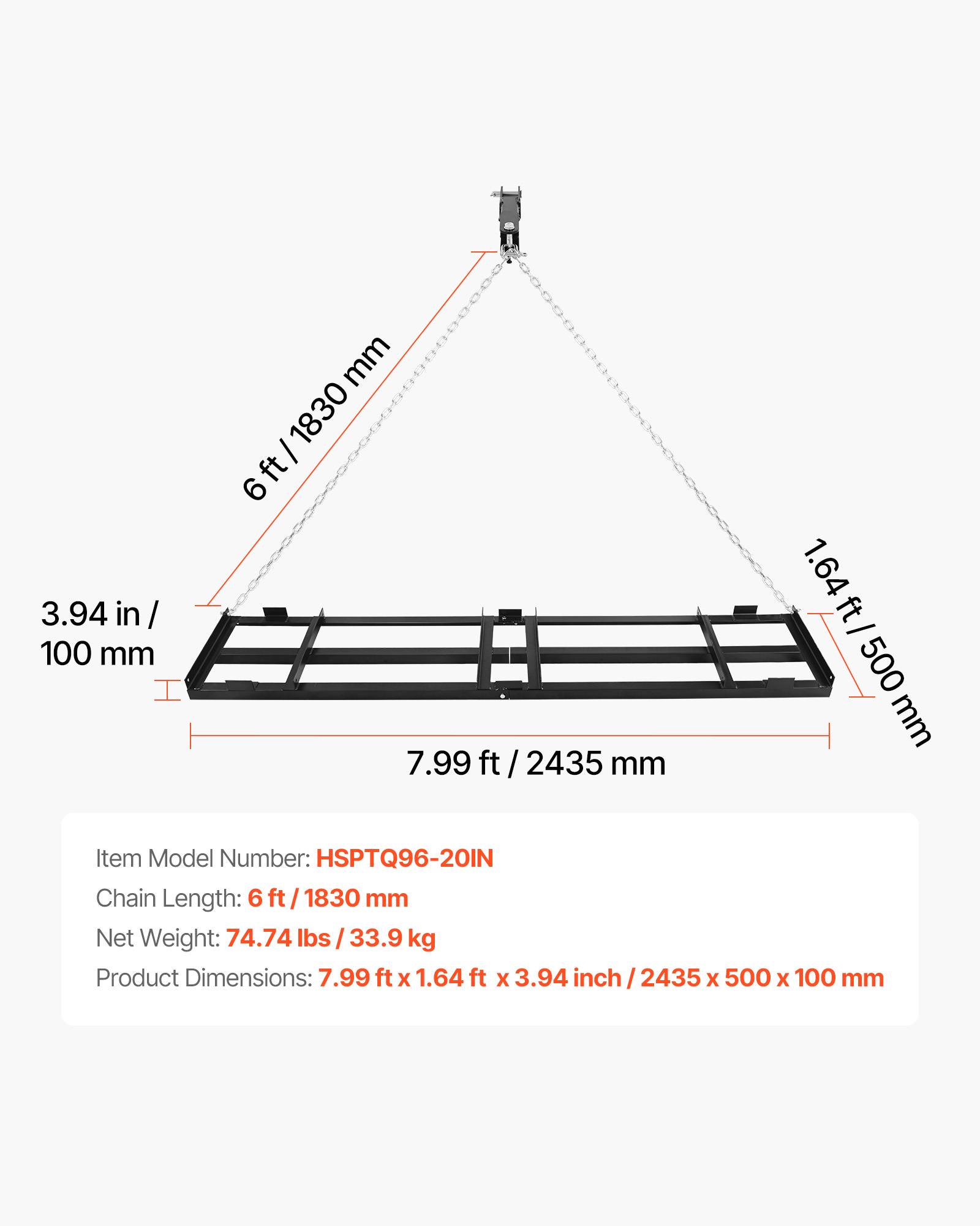 Vevor - VEVOR Herse Traînée Râteau Nivellement Chaine 243,5x50 cm pour Tracteur VTT UTV - Image 7