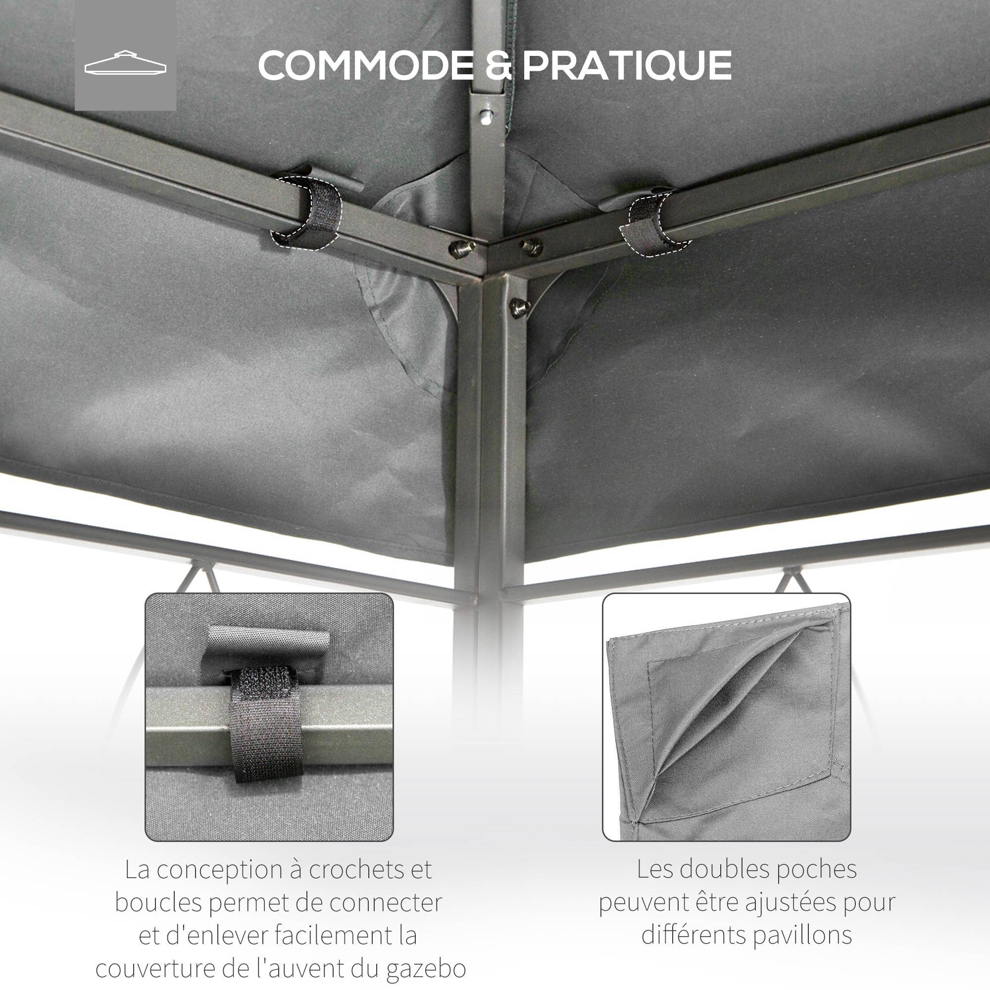 Outsunny - Toile de rechange pour pavillon tonnelle tente 3x4m polyester haute densité 180g/m² gris clair - Outsunny - Image 6