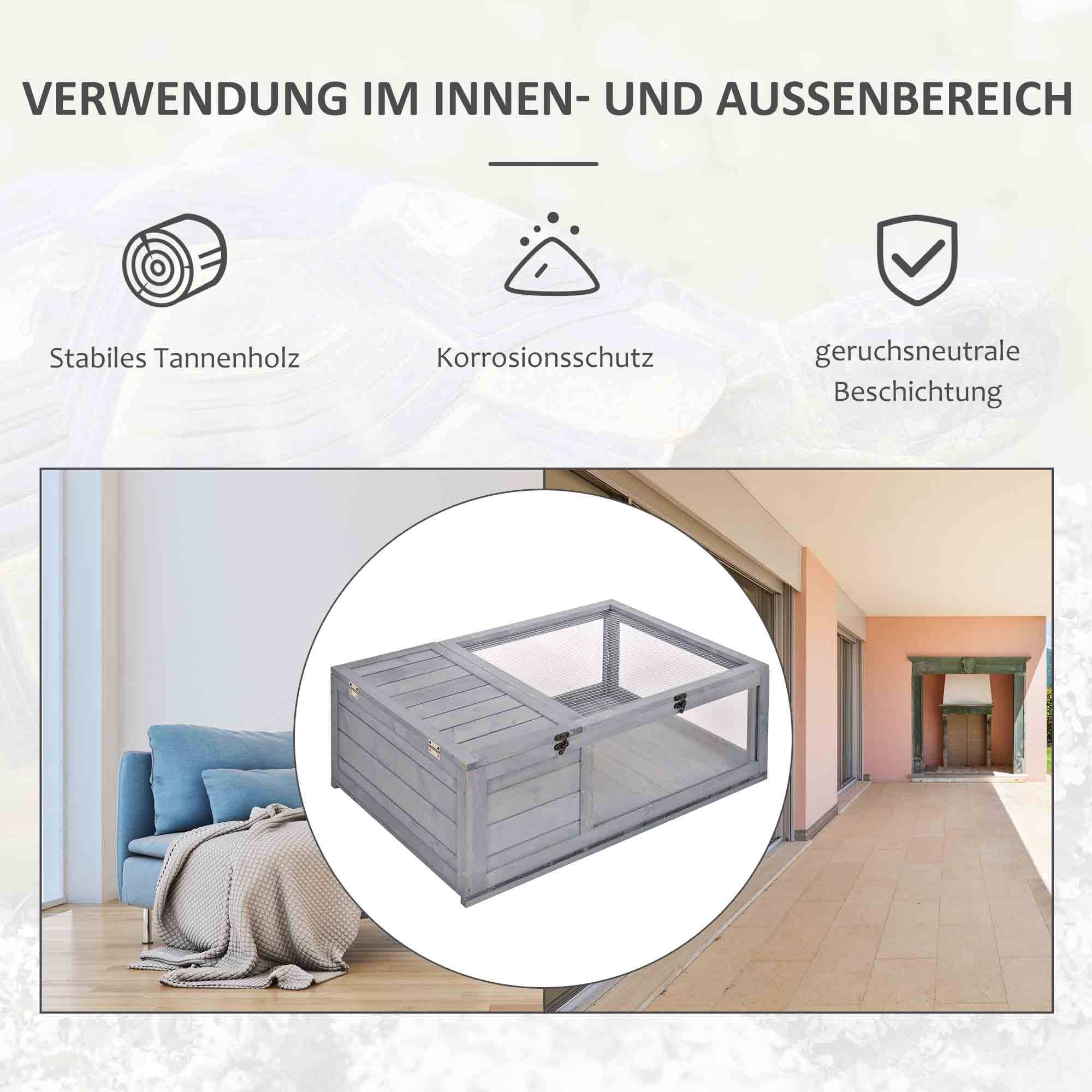 ComfortXL - Enclos tortue bois sapin gris 91 x 60,5 x 32 cm maison 2 zones toit ouvrant pour intérieur extérieur - Image 4