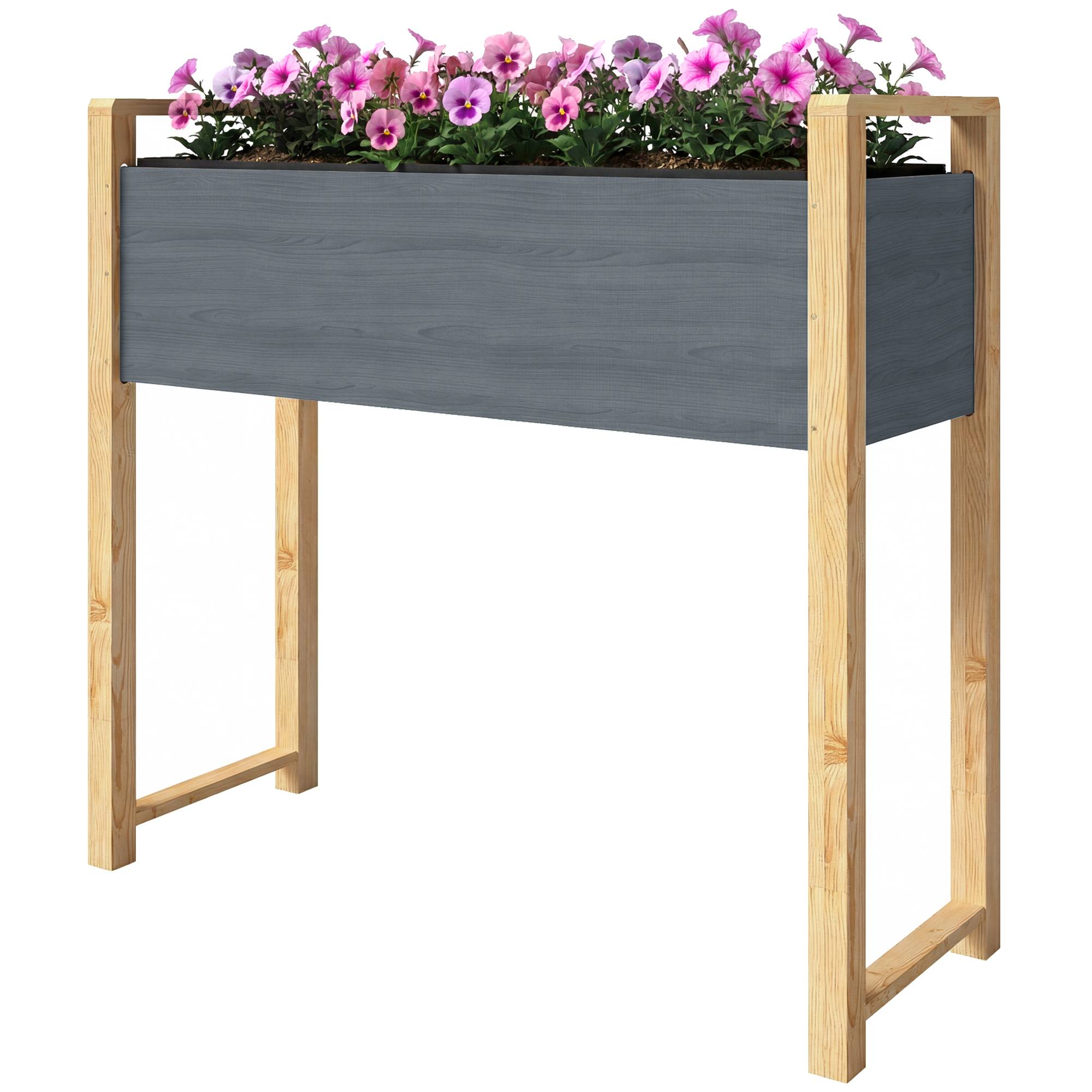 Carré Potager avec pieds Lit de Jardin Surélevé 4 trous de drainage et Tissu non tissé, 98 x 37 x 90 cm, gris - Image 2