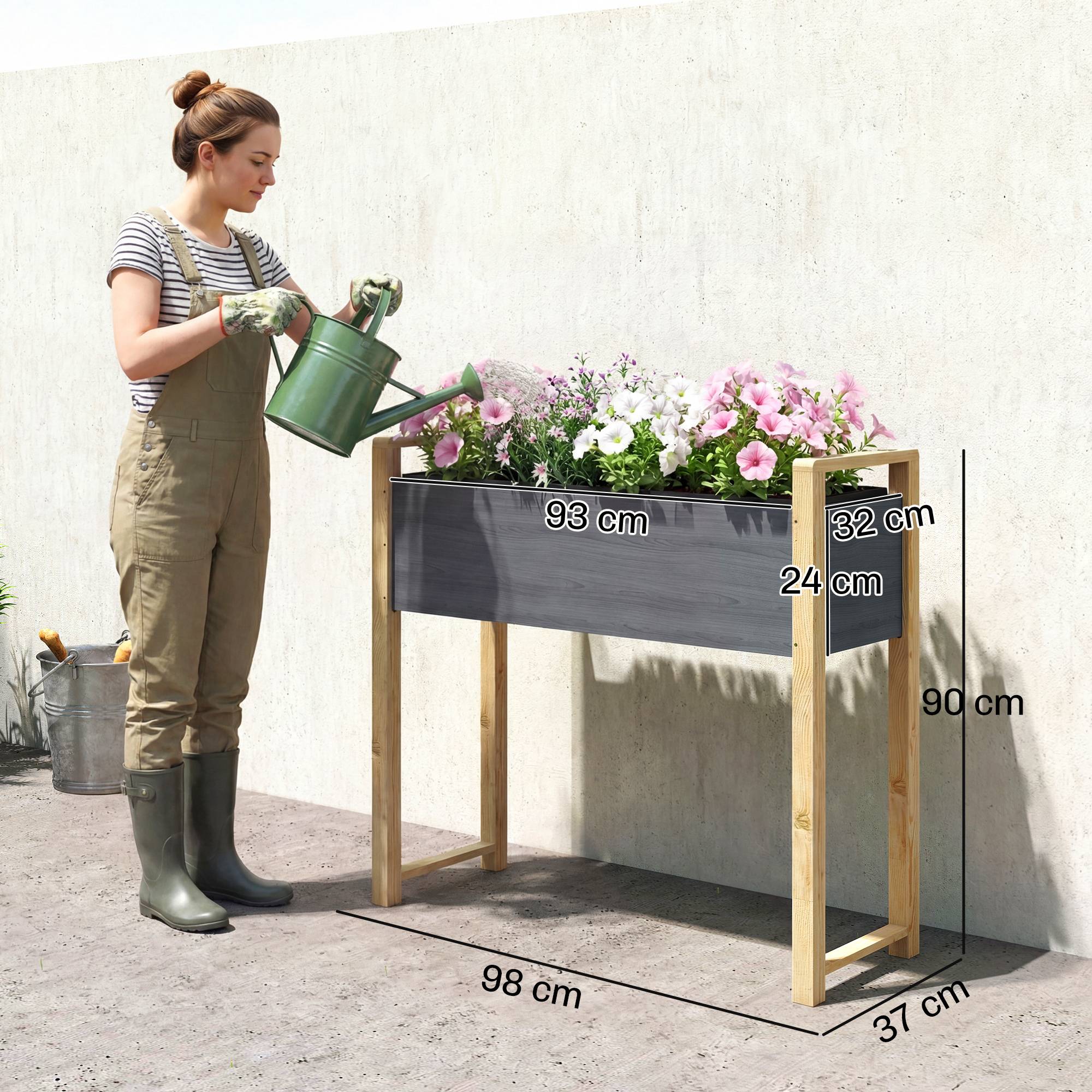 Carré Potager avec pieds Lit de Jardin Surélevé 4 trous de drainage et Tissu non tissé, 98 x 37 x 90 cm, gris - Image 5