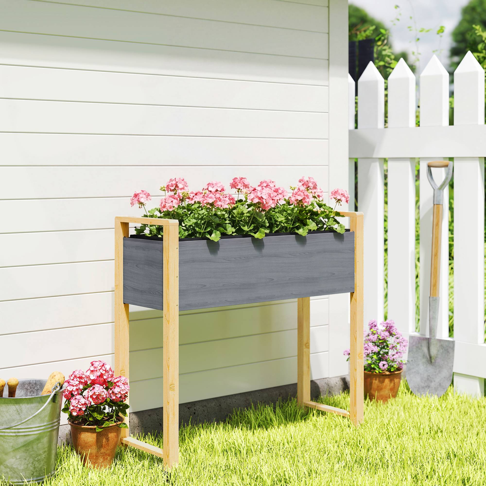 Carré Potager avec pieds Lit de Jardin Surélevé 4 trous de drainage et Tissu non tissé, 98 x 37 x 90 cm, gris - Image 4