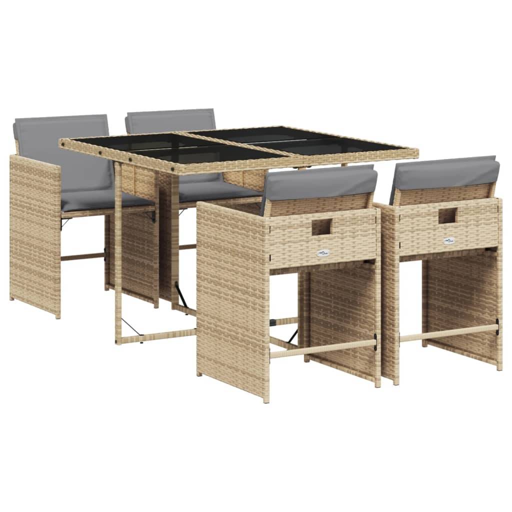 Maison Chic - Ensemble de 5 pcs table de jardin et chaises avec coussins - mobilier de jardin mélange beige rotin-JU2587 - Image 1