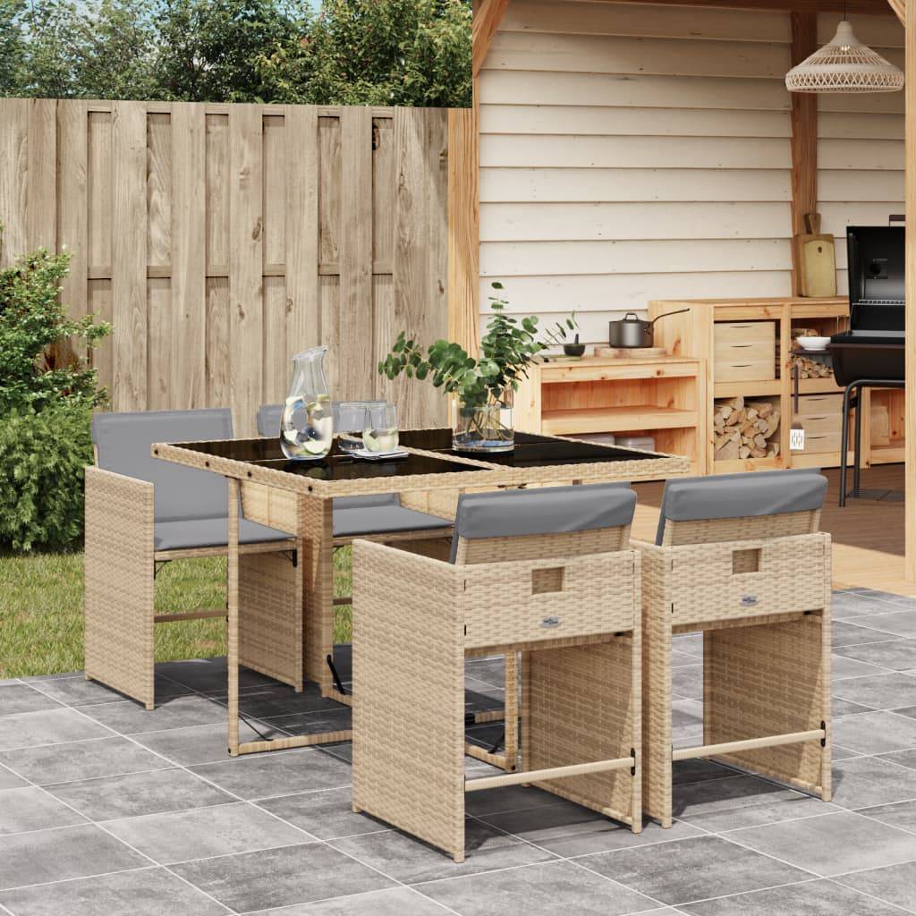 Maison Chic - Ensemble de 5 pcs table de jardin et chaises avec coussins - mobilier de jardin mélange beige rotin-JU2587 - Image 2