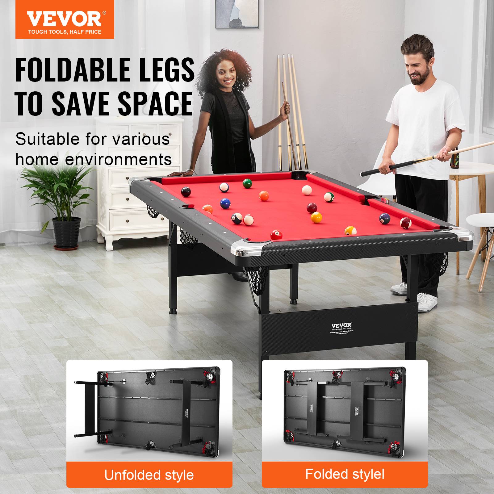 Vevor - VEVOR Table de billard pliable 213.4cm, kit complet avec accessoires, pour maison, club. - Image 2