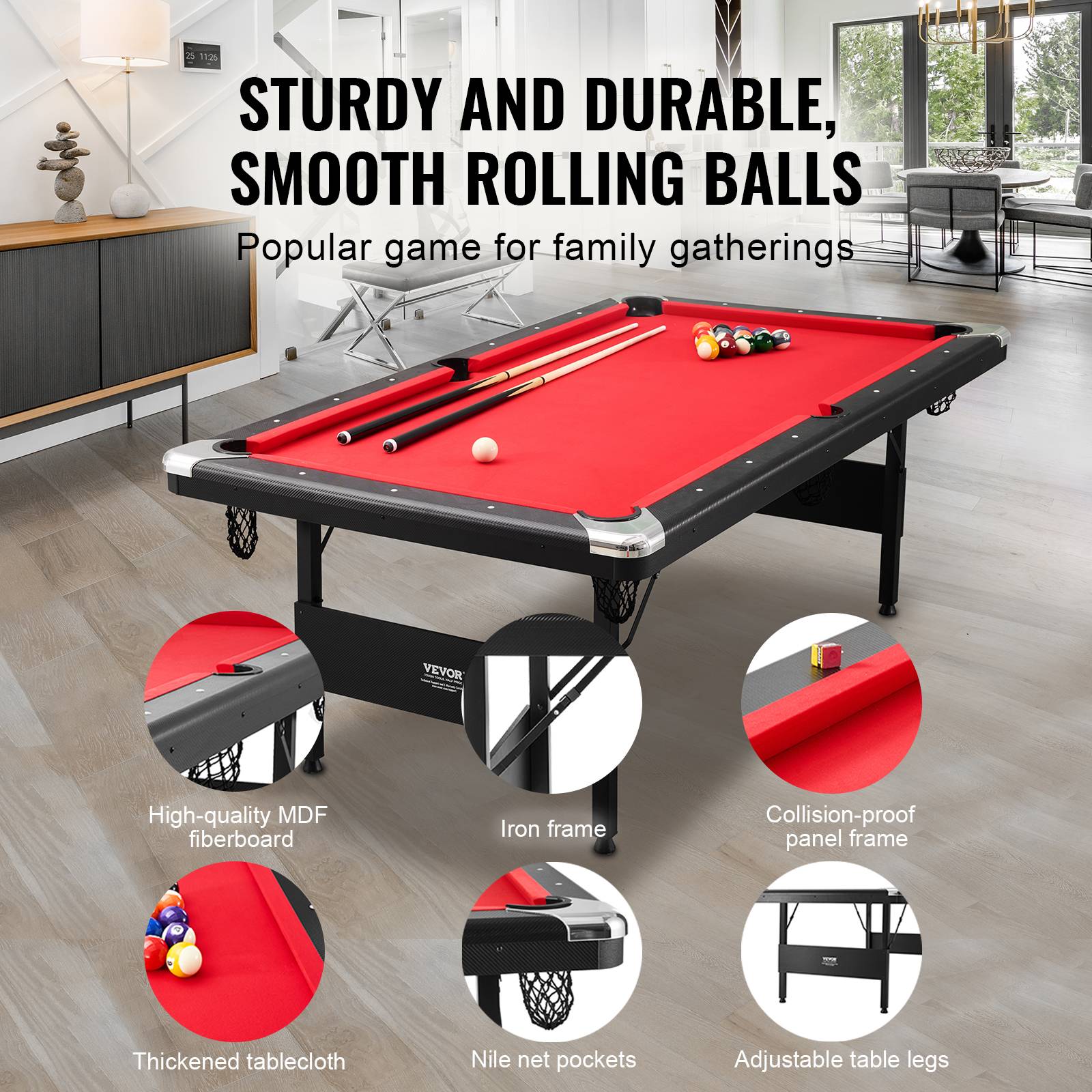 Vevor - VEVOR Table de billard pliable 213.4cm, kit complet avec accessoires, pour maison, club. - Image 3