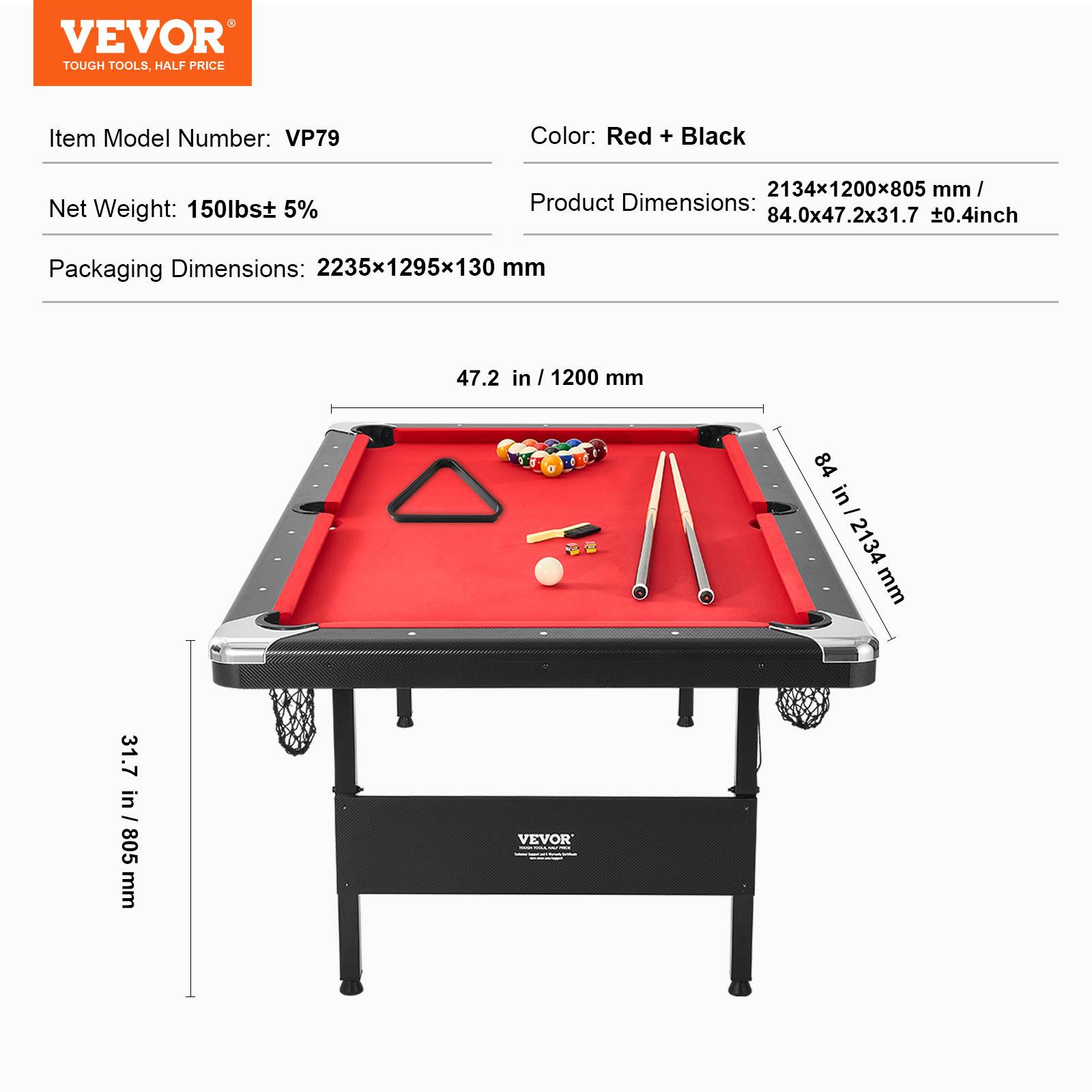 Vevor - VEVOR Table de billard pliable 213.4cm, kit complet avec accessoires, pour maison, club. - Image 7