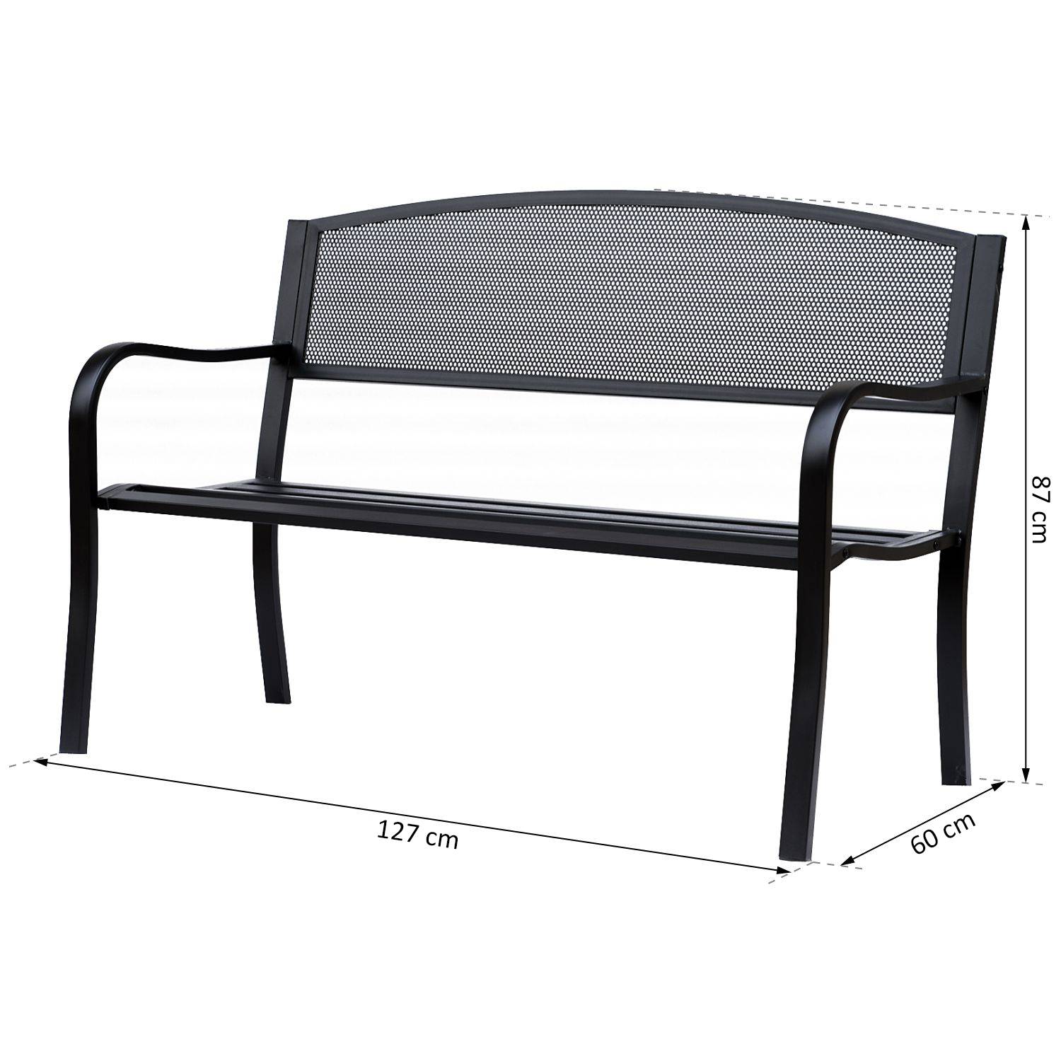 ComfortXL - Banc de Jardin 3 Places Métal Terrasse Balcon Assise Profonde 127x60x87cm Noir - ComfortXL Outdoor Living - Image 5