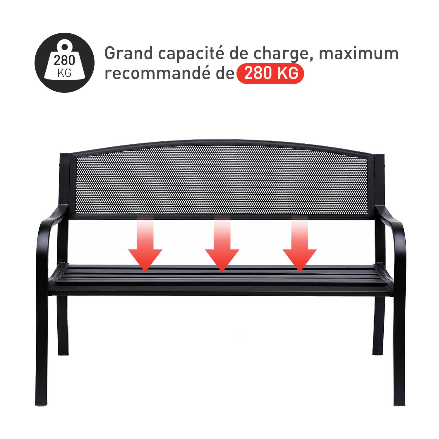 ComfortXL - Banc de Jardin 3 Places Métal Terrasse Balcon Assise Profonde 127x60x87cm Noir - ComfortXL Outdoor Living - Image 7