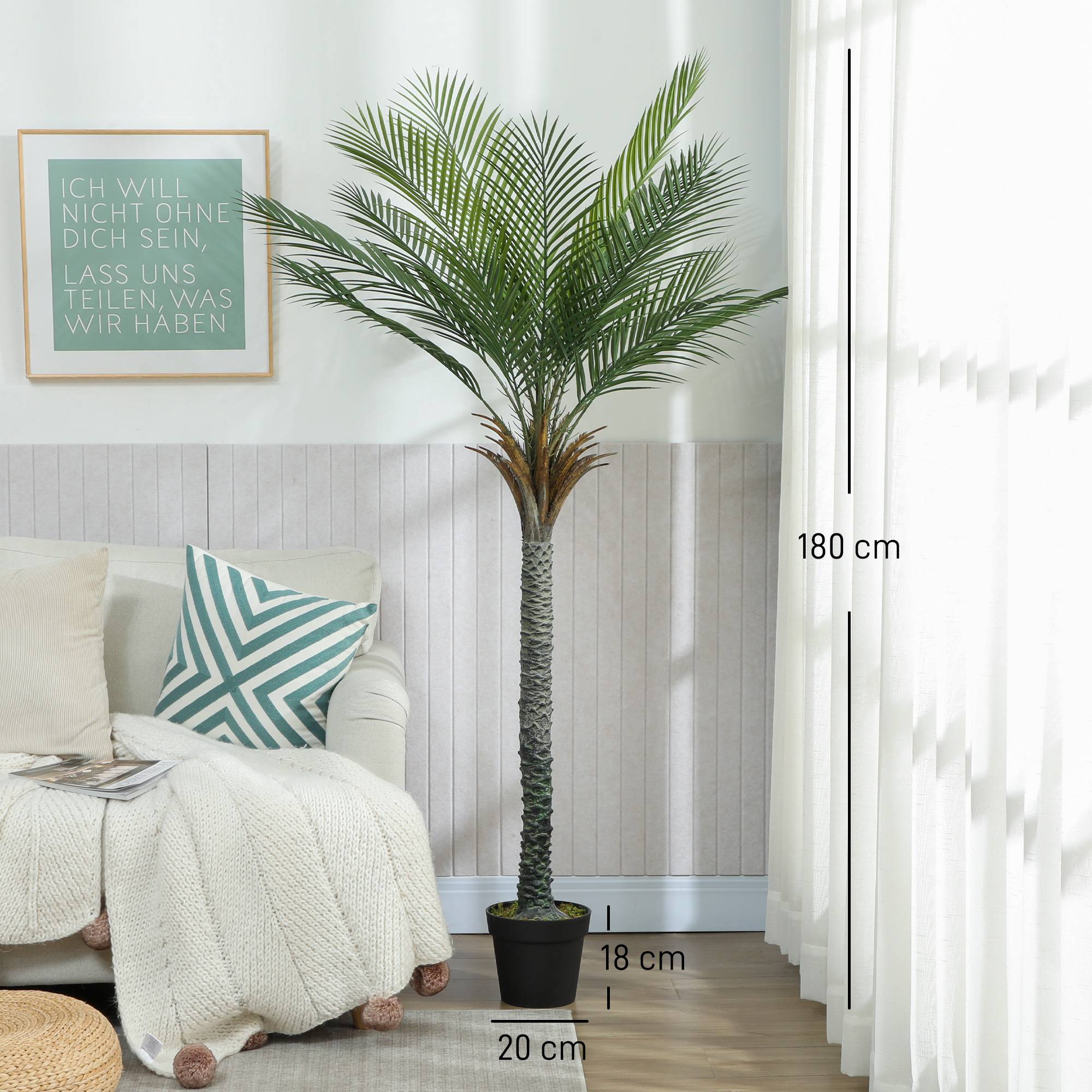Grand palmier artificiel 180 cm, plante en pot réaliste, salon balcon - Image 5