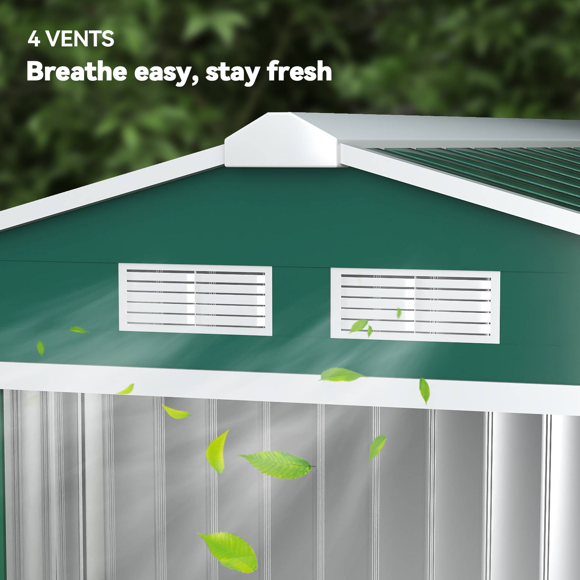 Abri de Jardin 2,42 m² - Remise pour Outils avec kit de fondation - cabanon Porte verrouillable - dim. 213L x 130l x 185H cm - tôle d'acier Vert - Image 10