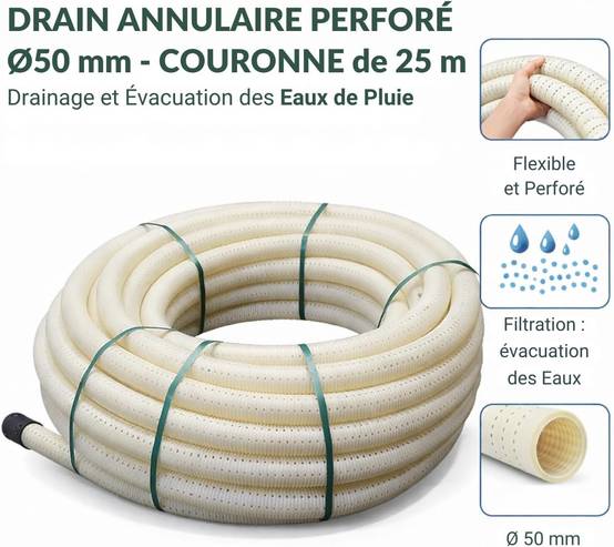 Jardibric - Drains annelés Annulaires Perforés Jardibric Ø 50 mm x 25 mètres Évacuation des Eaux - Image 2