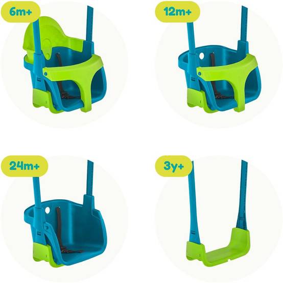 Balançoire siège bébé évolutif QUADPOD 4 en 1 h190-250cm vert et bleu - Image 2