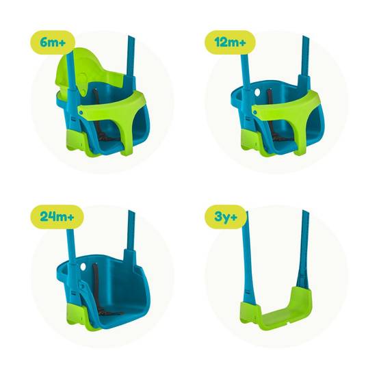 Balançoire siège bébé évolutif QUADPOD 4 en 1 h190-250cm vert et bleu - Image 3