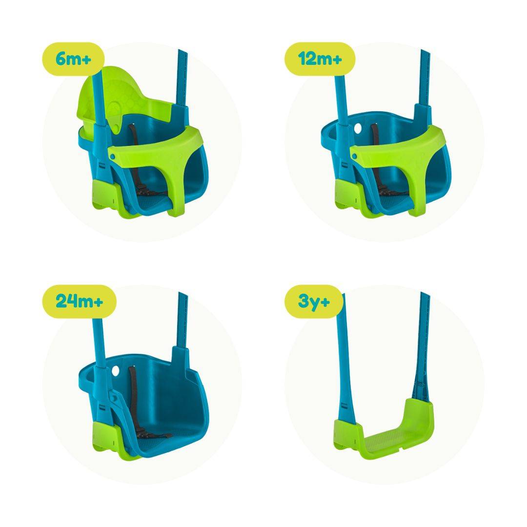Balançoire siège bébé évolutif QUADPOD 4 en 1 h190-250cm vert et bleu - Image 3