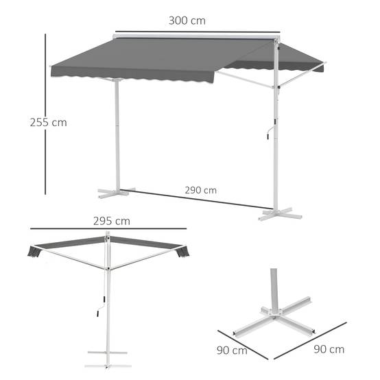 Store Double Pente 3 x 3 m Manuel rétractable Inclinaison réglable Acier époxy Blanc Polyester imperméabilisé Anti-UV Gris - Image 5