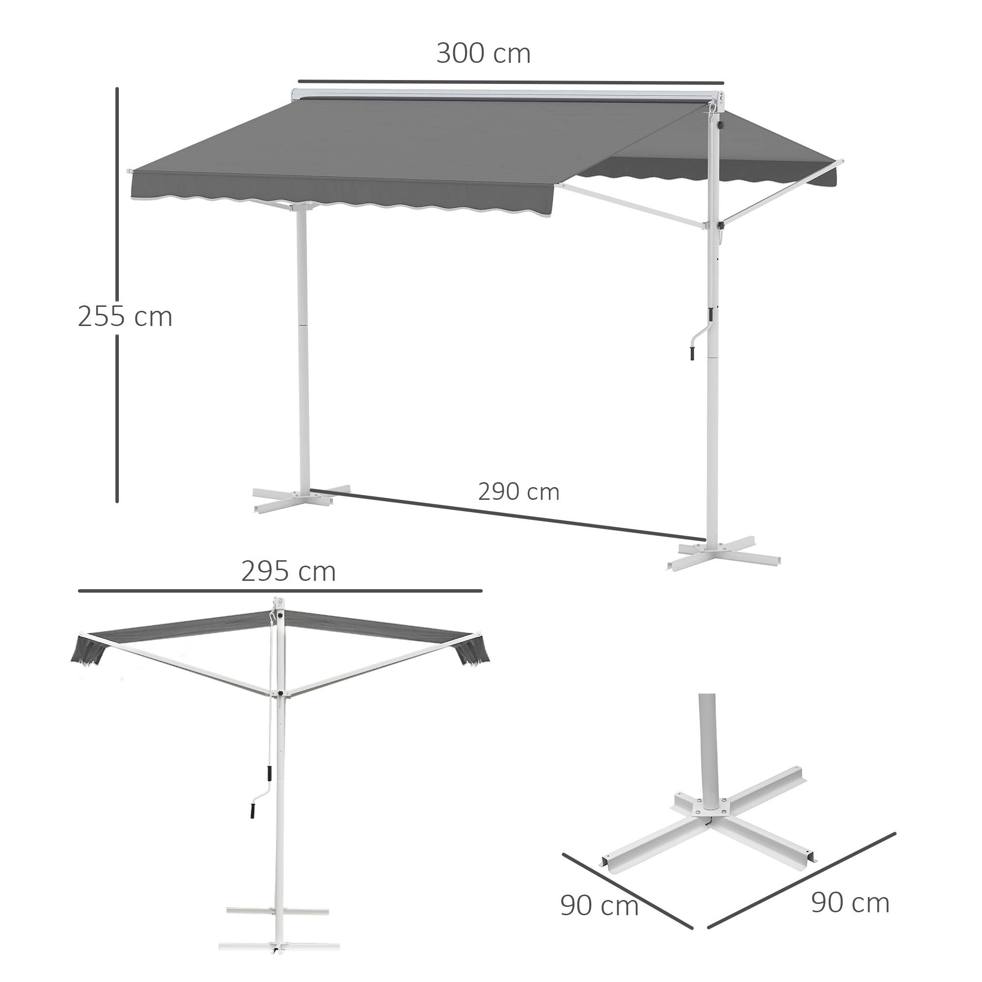 Store Double Pente 3 x 3 m Manuel rétractable Inclinaison réglable Acier époxy Blanc Polyester imperméabilisé Anti-UV Gris - Image 5