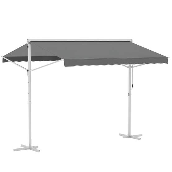 Store Double Pente 3 x 3 m Manuel rétractable Inclinaison réglable Acier époxy Blanc Polyester imperméabilisé Anti-UV Gris - Image 1