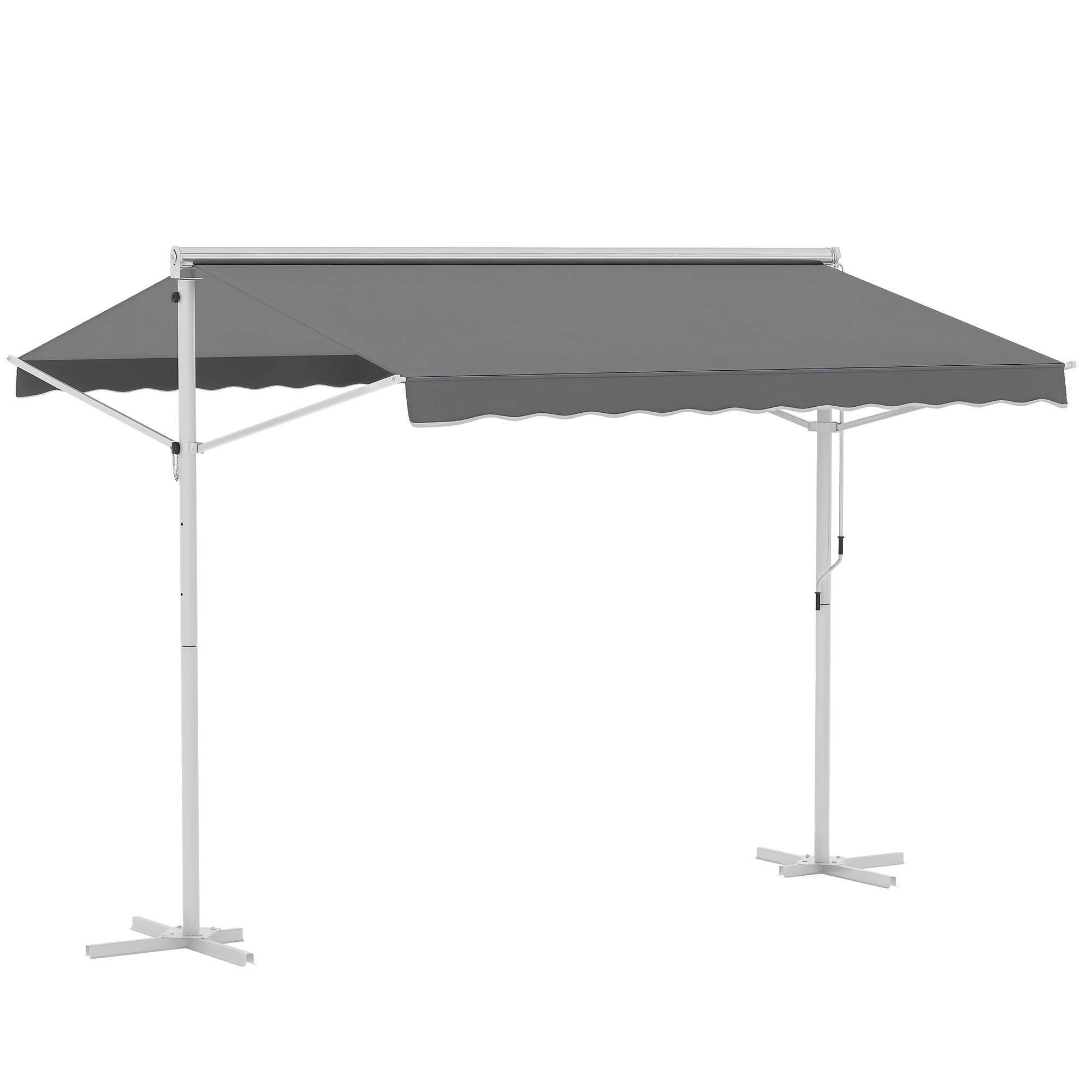 Store Double Pente 3 x 3 m Manuel rétractable Inclinaison réglable Acier époxy Blanc Polyester imperméabilisé Anti-UV Gris - Image 1