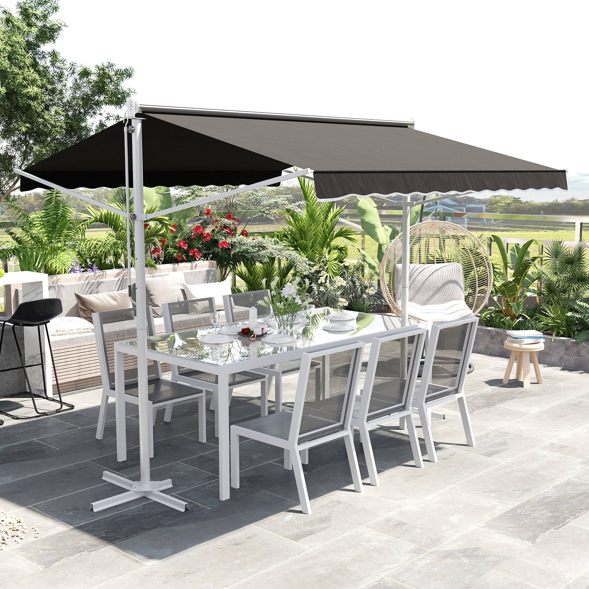 Store Double Pente 3 x 3 m Manuel rétractable Inclinaison réglable Acier époxy Blanc Polyester imperméabilisé Anti-UV Gris - Image 4