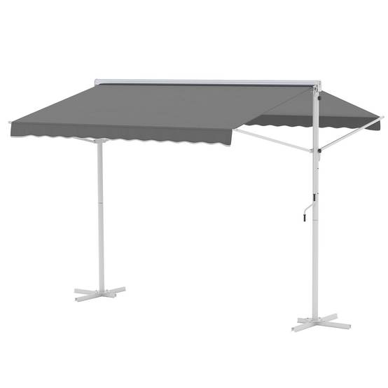 Store Double Pente 3 x 3 m Manuel rétractable Inclinaison réglable Acier époxy Blanc Polyester imperméabilisé Anti-UV Gris - Image 2
