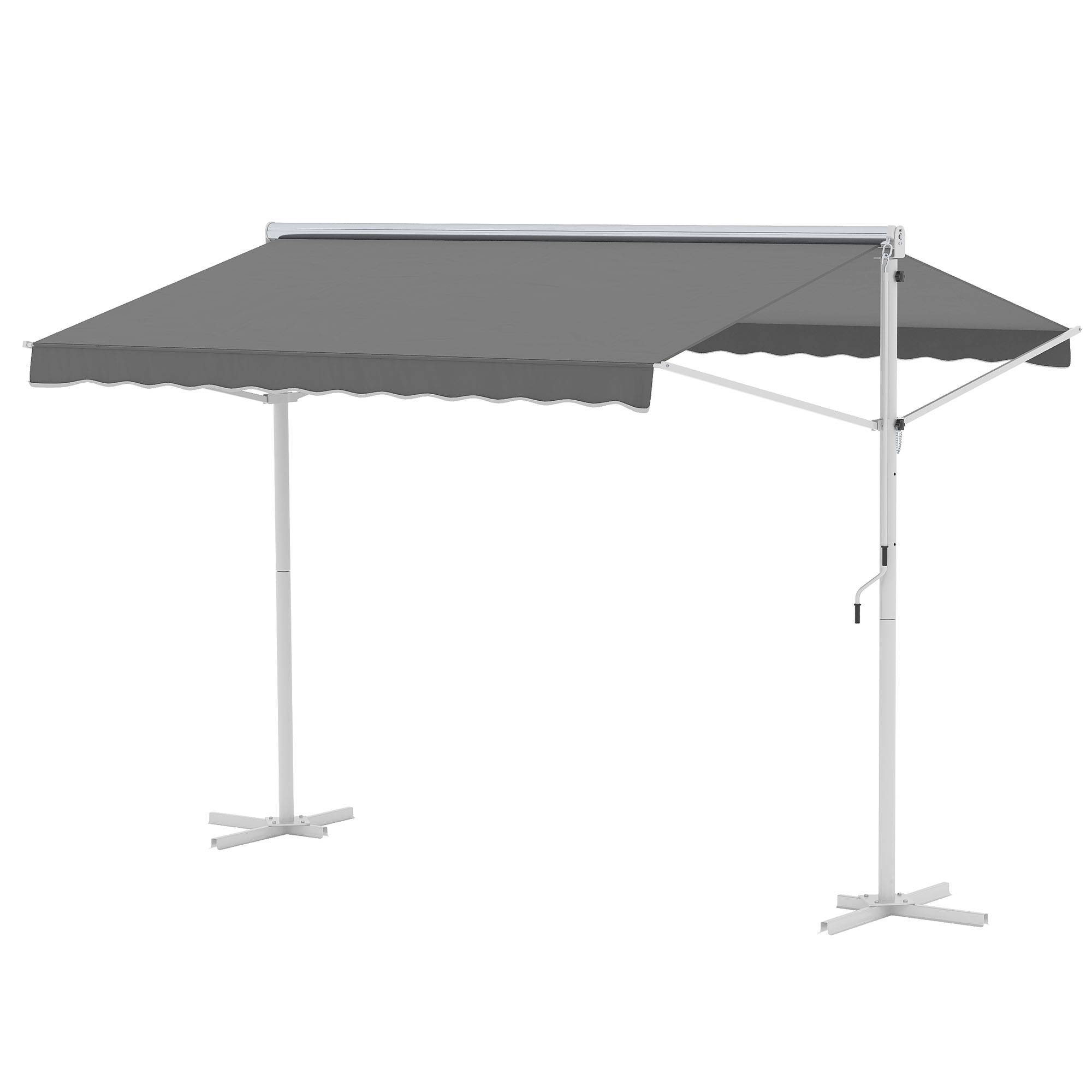 Store Double Pente 3 x 3 m Manuel rétractable Inclinaison réglable Acier époxy Blanc Polyester imperméabilisé Anti-UV Gris - Image 2