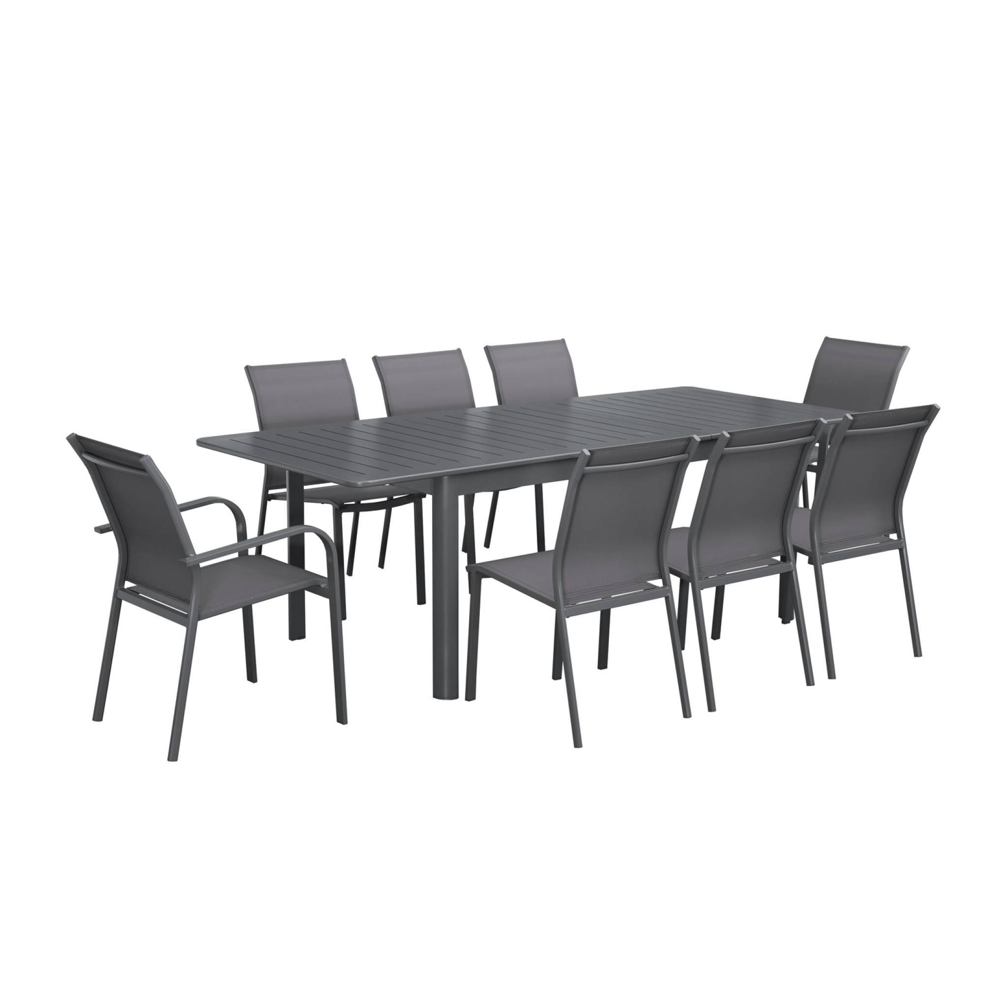 sweeek - Table de jardin extensible aluminium et textilène anthracite. 6 chaises. 2 fauteuils. 8 places. 236.5 x 100 x 75 cm | sweeek - Image 2