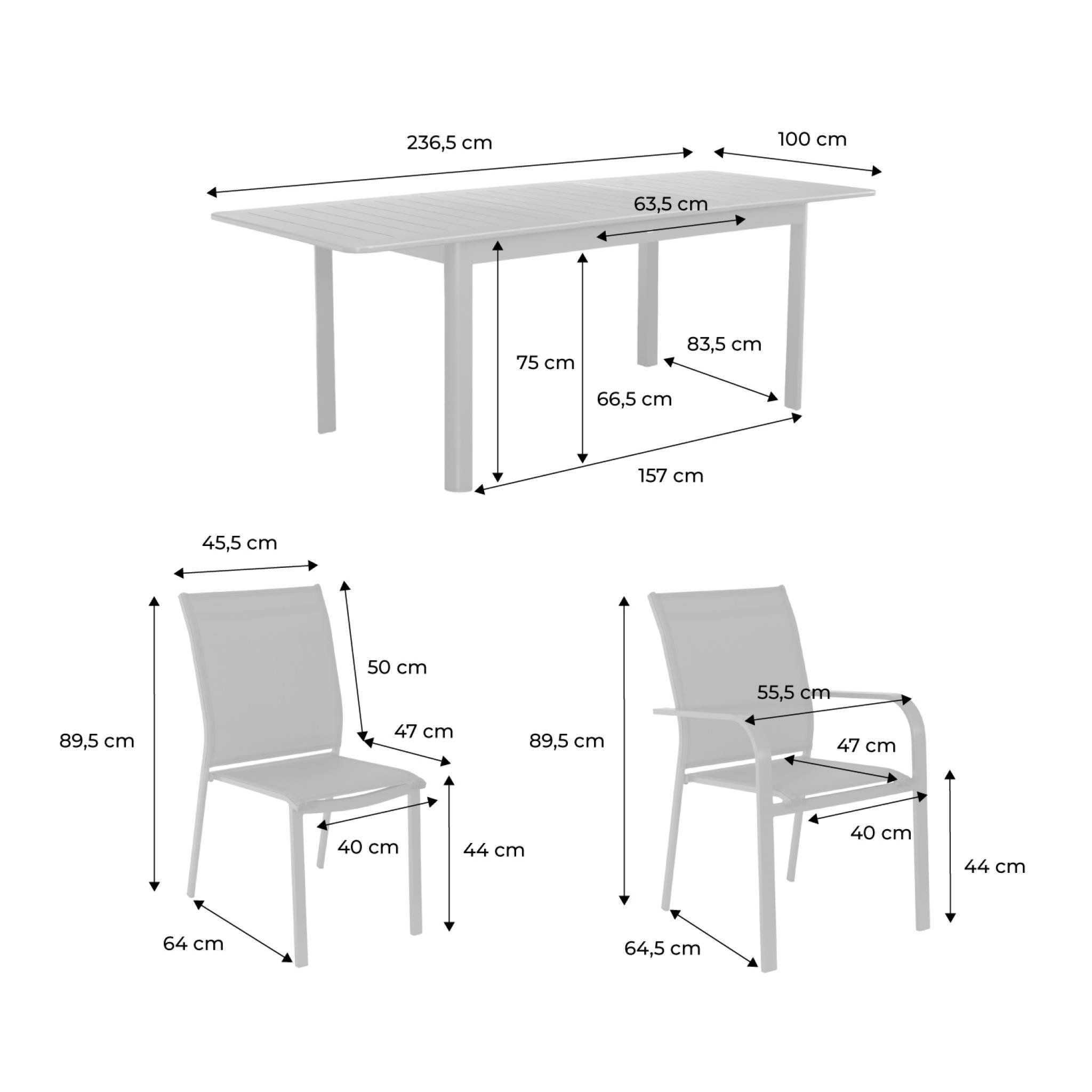 sweeek - Table de jardin extensible aluminium et textilène anthracite. 6 chaises. 2 fauteuils. 8 places. 236.5 x 100 x 75 cm | sweeek - Image 4