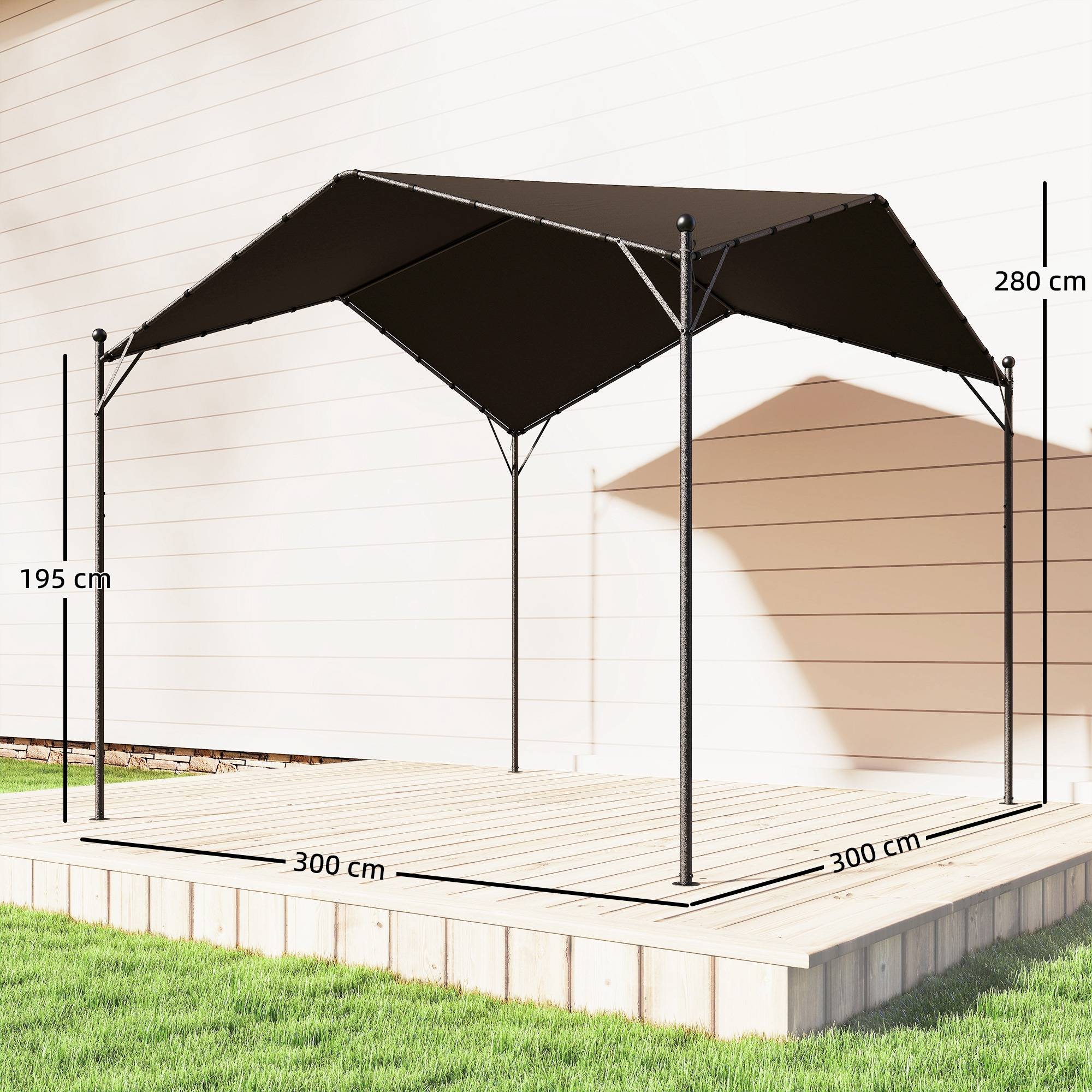 Pergola de jardin 3x3 m avec auvent UPF30+, structure en metal galvanise, toit incline, pavillon exterieur, gris - Image 5