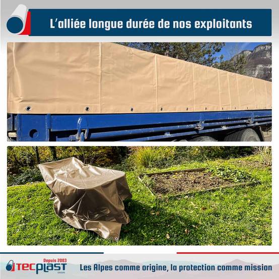 Bâche Agricole 4x6 m LP506AG Beige foncé - Garantie 5 ans - Bâche PVC étanche de protection pour Matériel agricole TECPLAST - Image 2