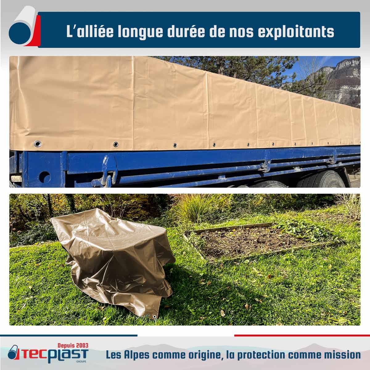 Bâche Agricole 4x6 m LP506AG Beige foncé - Garantie 5 ans - Bâche PVC étanche de protection pour Matériel agricole TECPLAST - Image 2