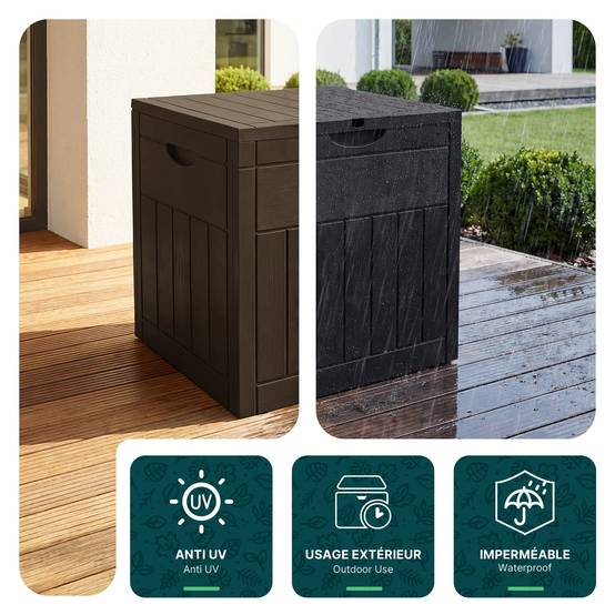 Coffre de Rangement Exterieur 126L en PP 56x43x53CM Style Bois Marron - Image 5