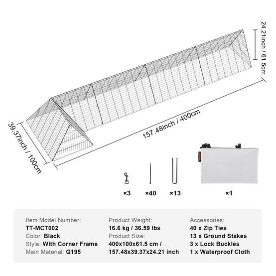 VEVOR Enclos poulailler, 400x100x61,5 cm, portable. Pour poulets, canards, lapins. Extérieur. - Image 7