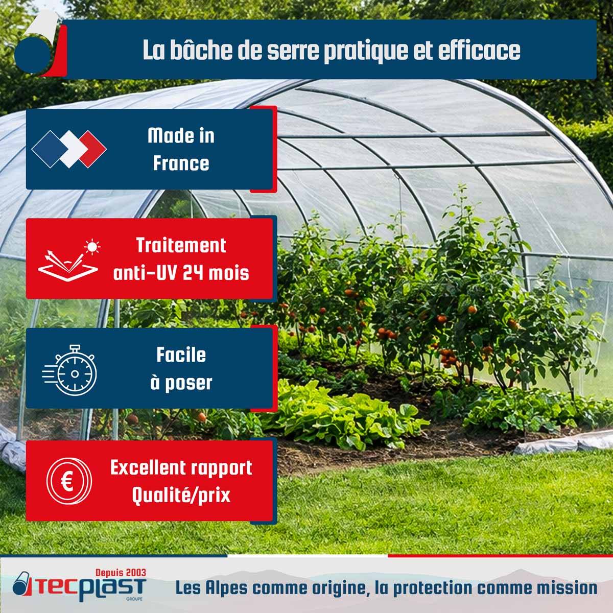 Bâche Serre 6x3 m 200SE - Film plastique transparent pour serre de jardin - Haute Performance - Made in France TECPLAST - Image 2