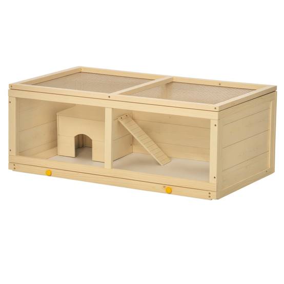 Cage Hamster Bois Naturel Rongeurs Toit Ouvrant Plateau Amovible 100x58x38cm - ComfortXL Outdoor Living - Image 1
