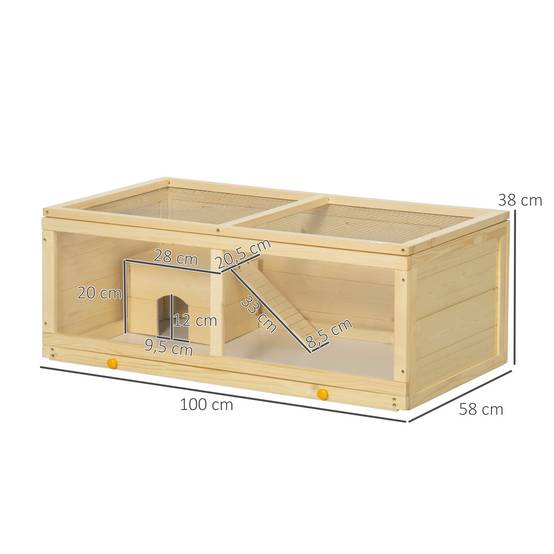 Cage Hamster Bois Naturel Rongeurs Toit Ouvrant Plateau Amovible 100x58x38cm - ComfortXL Outdoor Living - Image 5